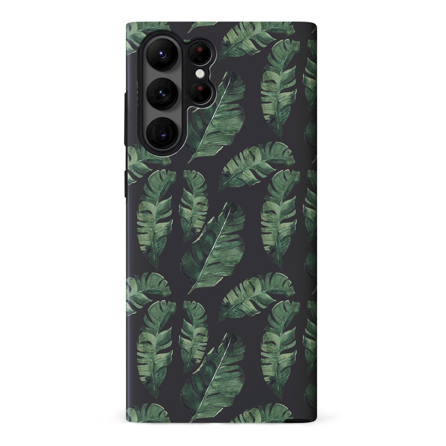 Samsung S23 Ultra Banana Leaves Floral Phone Case - Black
