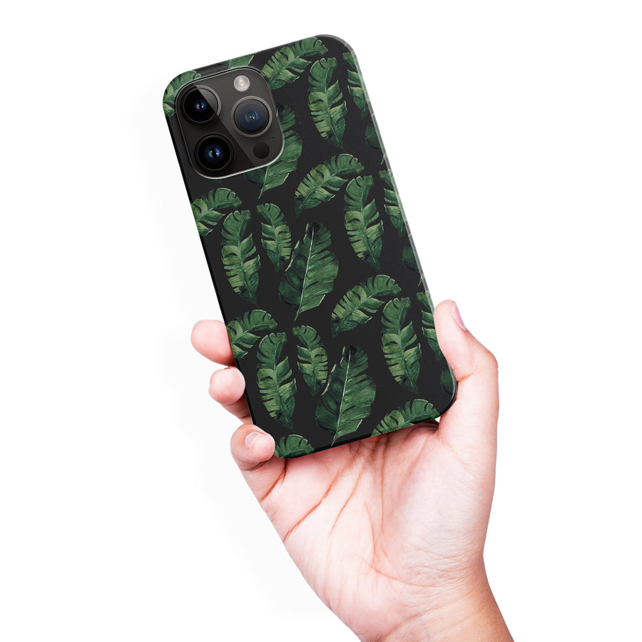 iPhone 15 Pro Max Banana Leaves Floral Phone Case in Black