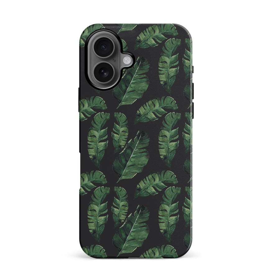 iPhone 16 Banana Leaves Floral Phone Case in Black
