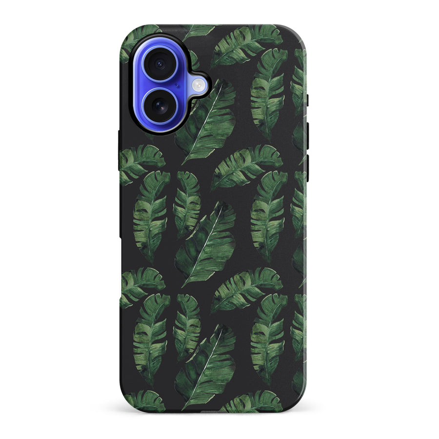 iPhone 16 Plus Banana Leaves Floral Phone Case in Black