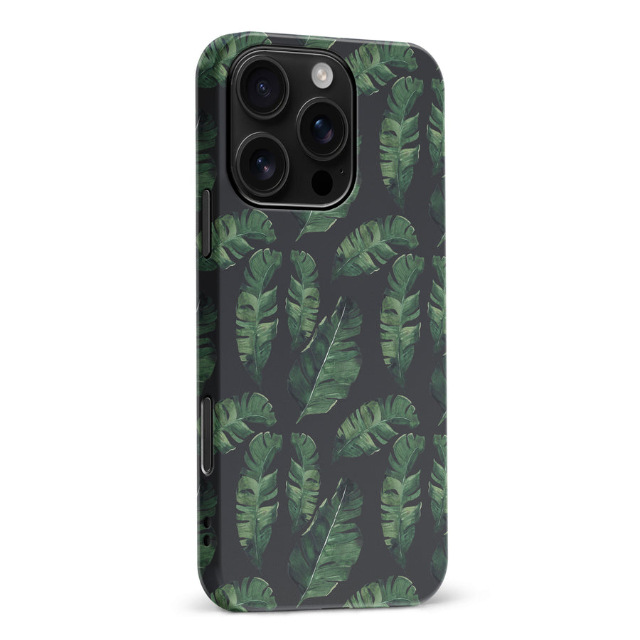 iPhone 16 Pro Max Banana Leaves Floral Phone Case in Black