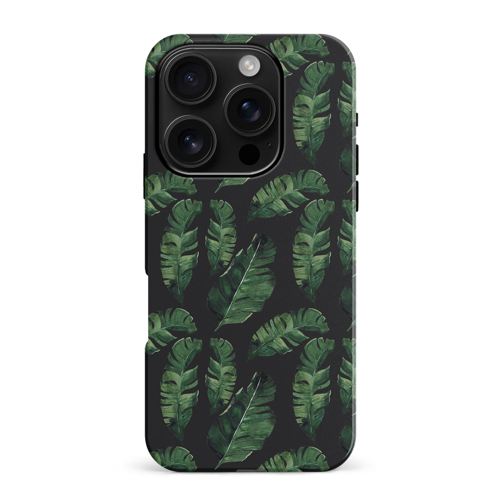iPhone 16 Pro Max Banana Leaves Floral Phone Case in Black
