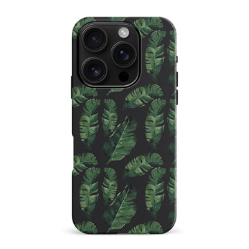 iPhone 16 Pro Max Banana Leaves Floral Phone Case in Black