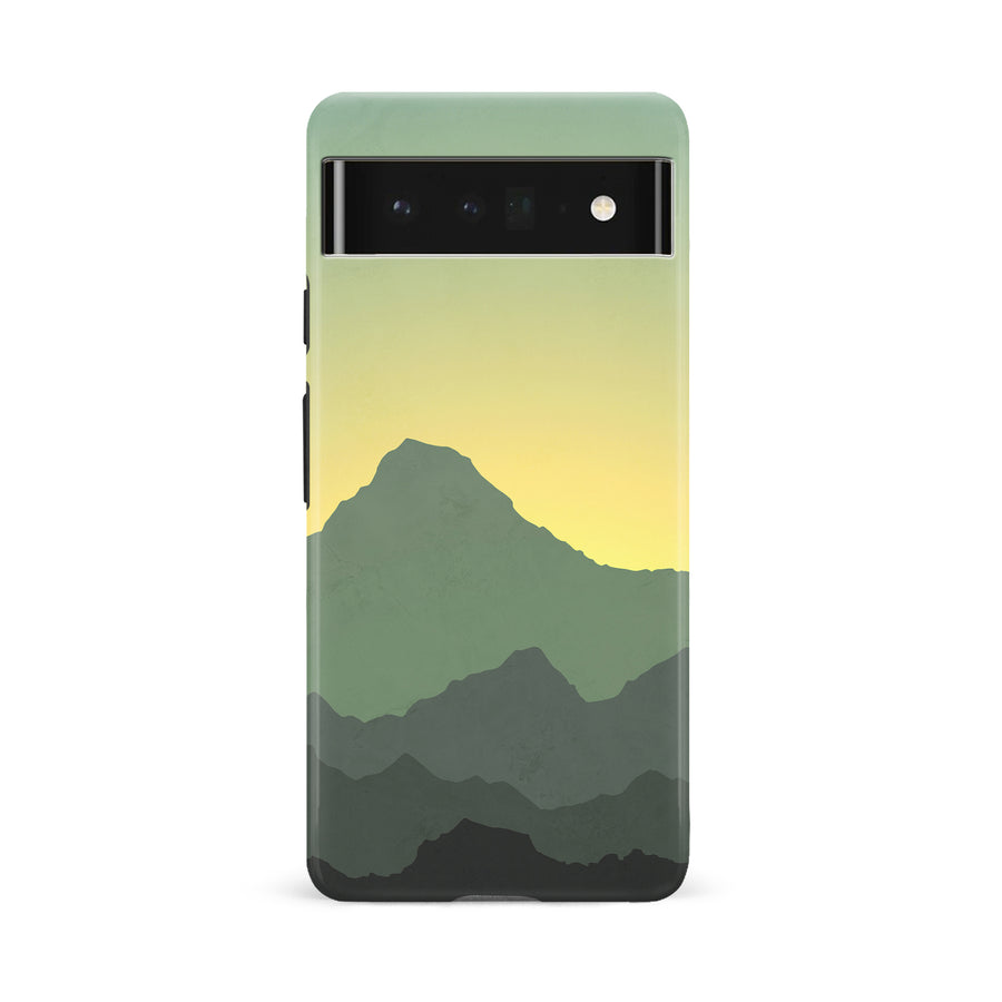Google Pixel 6A Mountains Silhouettes Phone Case in Green