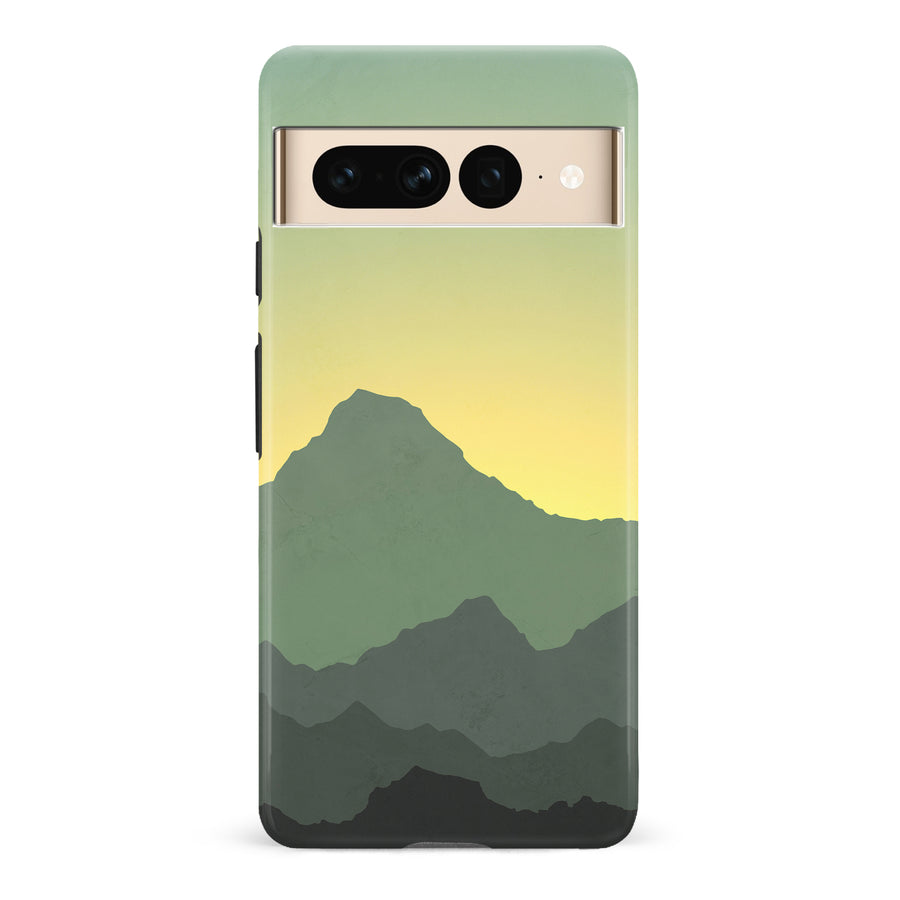Google Pixel 7 Pro Mountains Silhouettes Phone Case in Green
