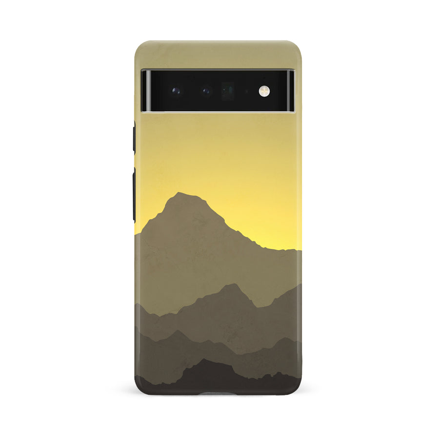 Google Pixel 6A Mountains Silhouettes Phone Case in Yellow
