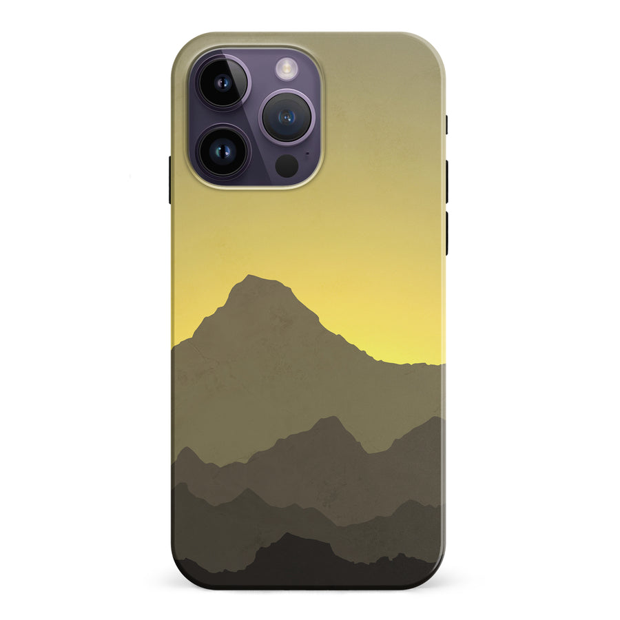 iPhone 15 Pro Mountains Silhouettes Phone Case in Yellow