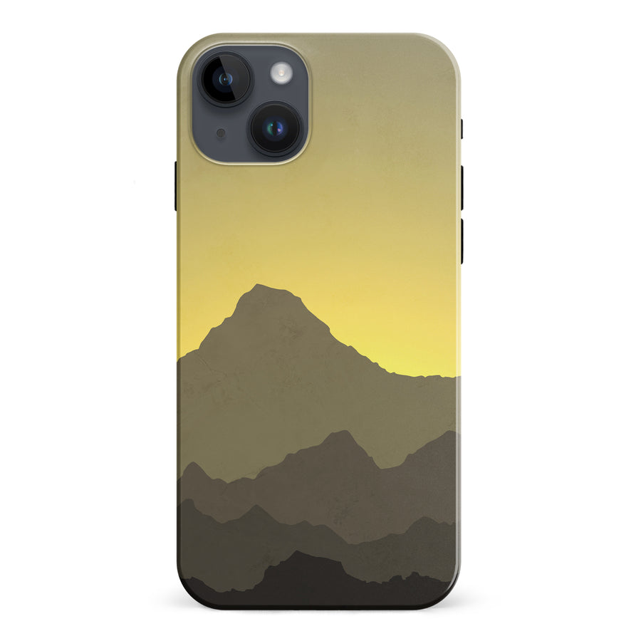iPhone 15 Plus Mountains Silhouettes Phone Case in Yellow