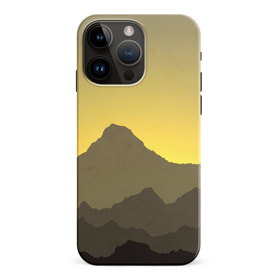 iPhone 15 Pro Max Mountains Silhouettes Phone Case in Yellow