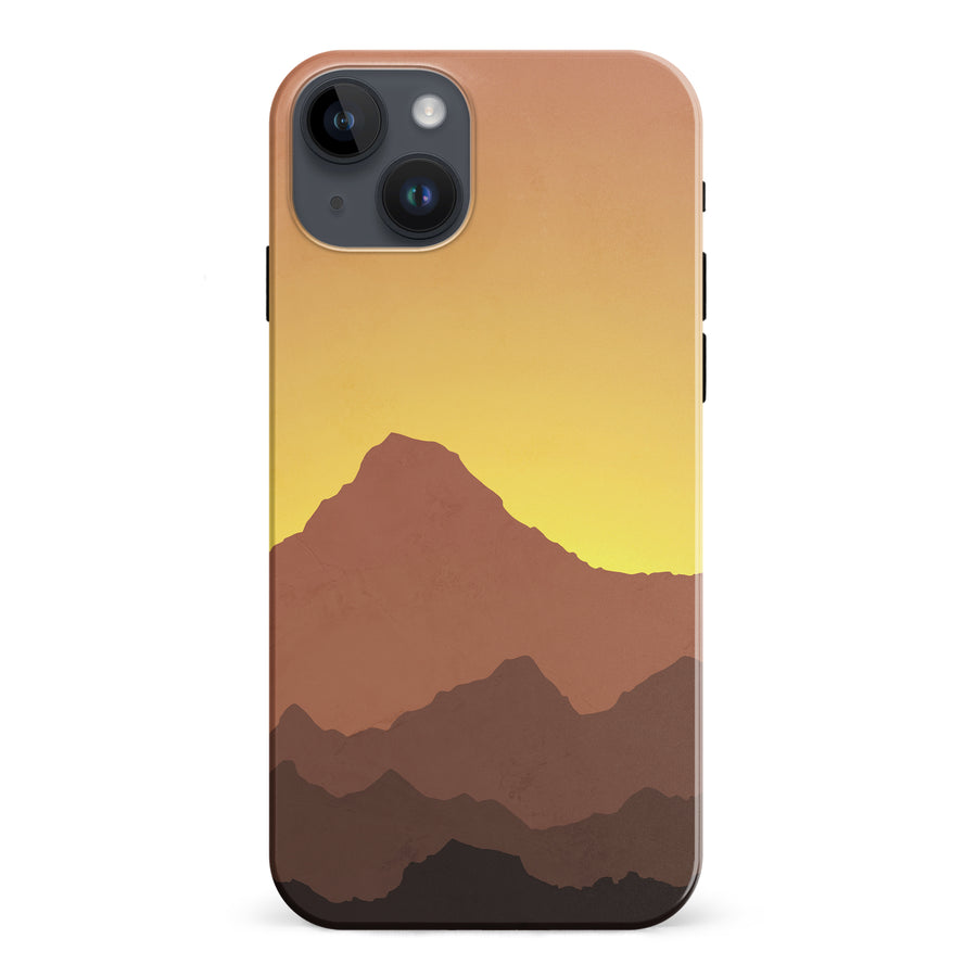 iPhone 15 Plus Mountains Silhouettes Phone Case in Gold