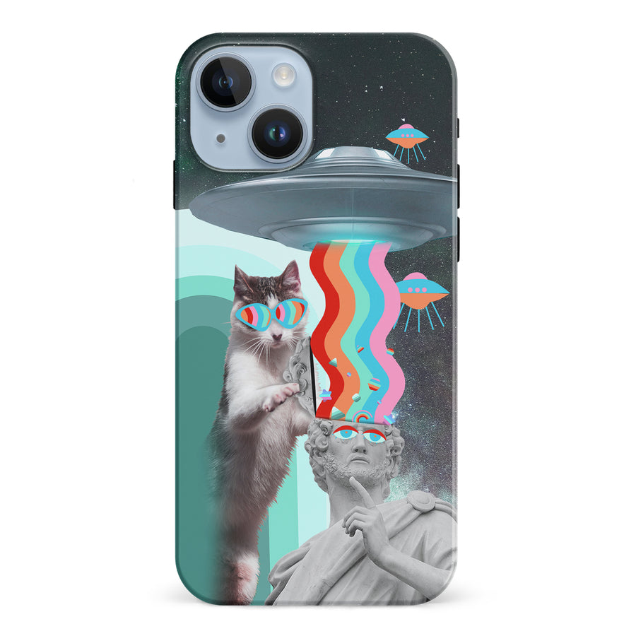iPhone 15 Roman Cats in Space Psychedelic Phone Case