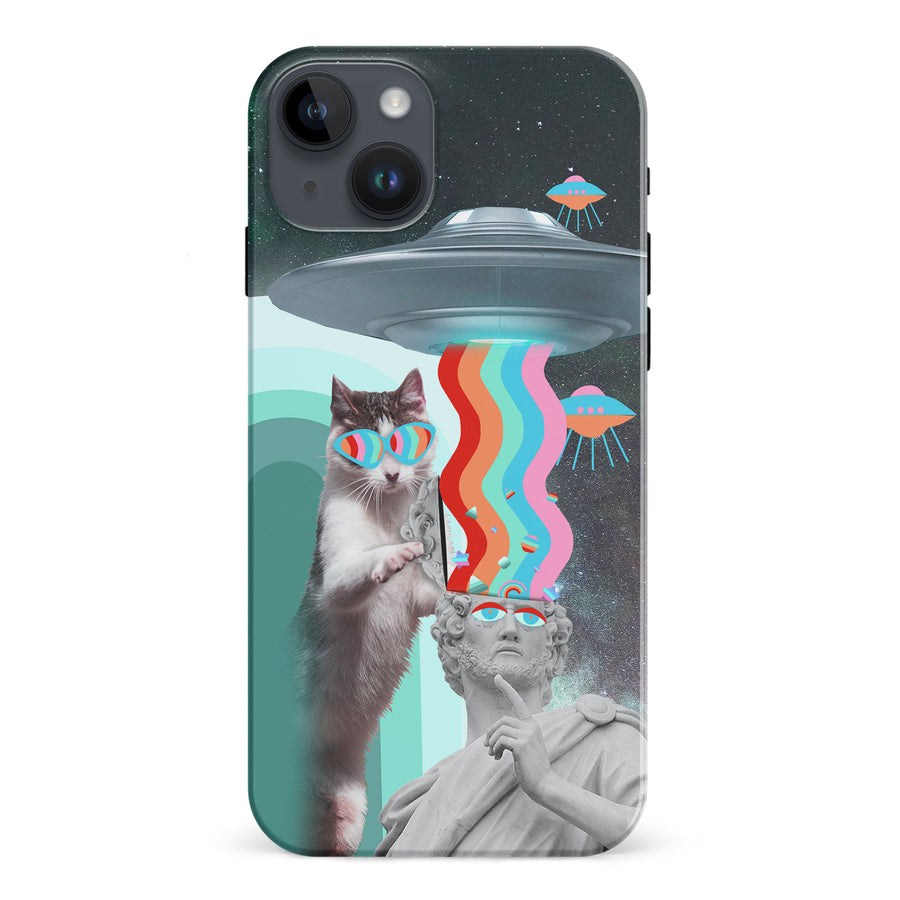 iPhone 15 Plus Roman Cats in Space Psychedelic Phone Case