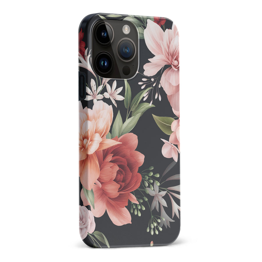 iPhone 15 Pro Max Peonies Floral Phone Case - Black