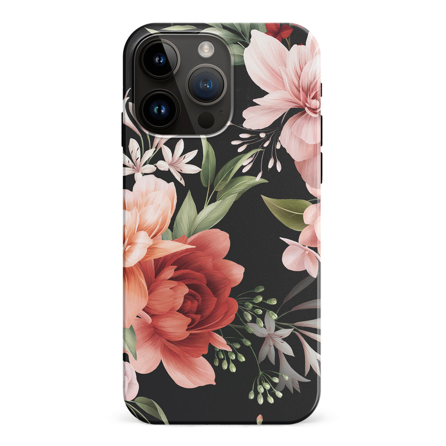 iPhone 15 Pro Max peonies one phone case in black