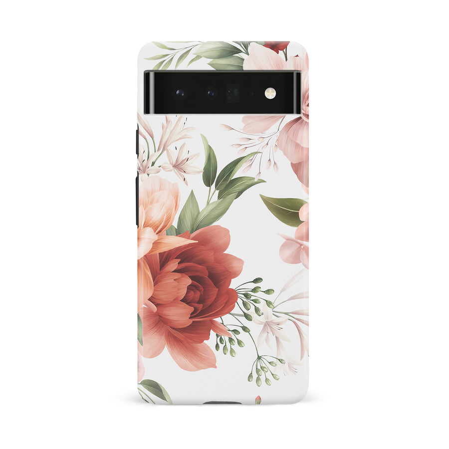 Google Pixel 6A peonies one phone case in white