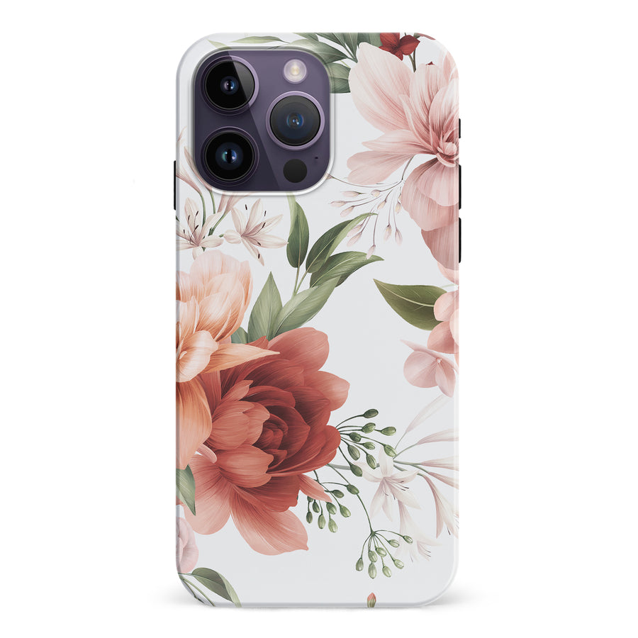 iPhone 15 Pro peonies one phone case in white