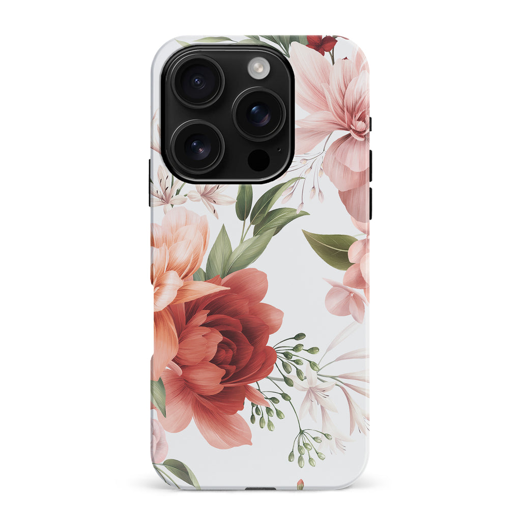 iPhone 16 Pro Max Peonies Floral Phone Case - White