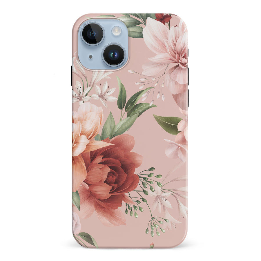 iPhone 15 peonies floral phone case in pink