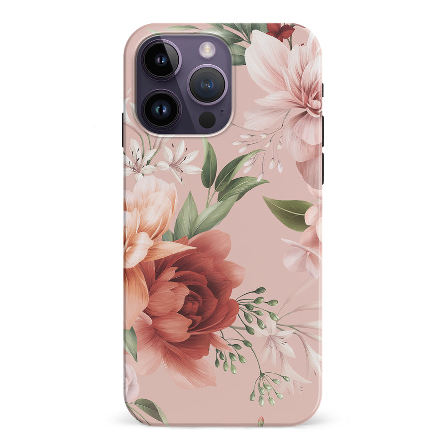 iPhone 15 Pro peonies floral phone case in pink