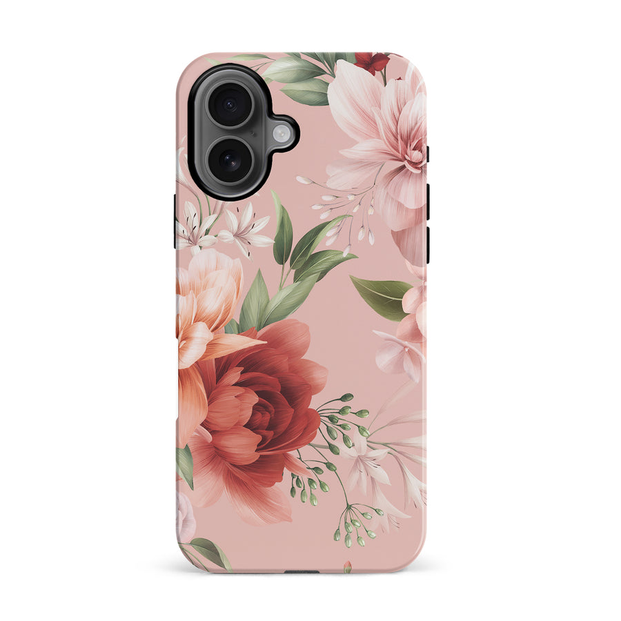 iPhone 16 peonies floral phone case in pink