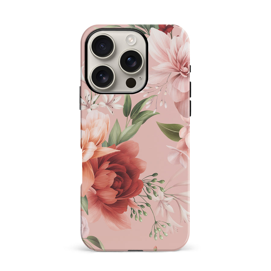 iPhone 16 Pro peonies floral phone case in pink