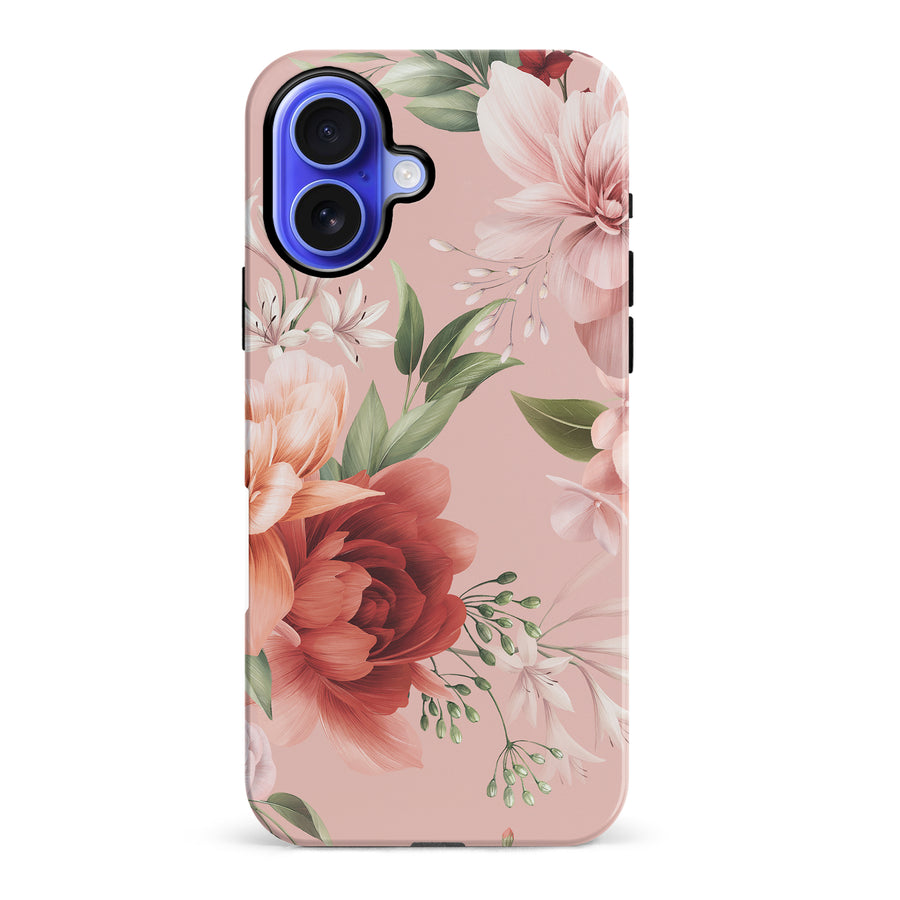 iPhone 16 Plus peonies floral phone case in pink