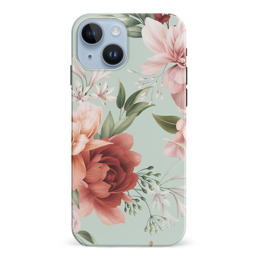 iPhone 15 peonies one phone case in green