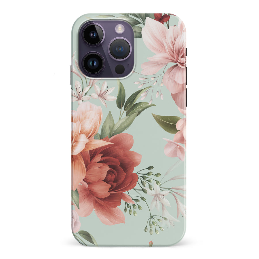 iPhone 15 Pro peonies one phone case in green