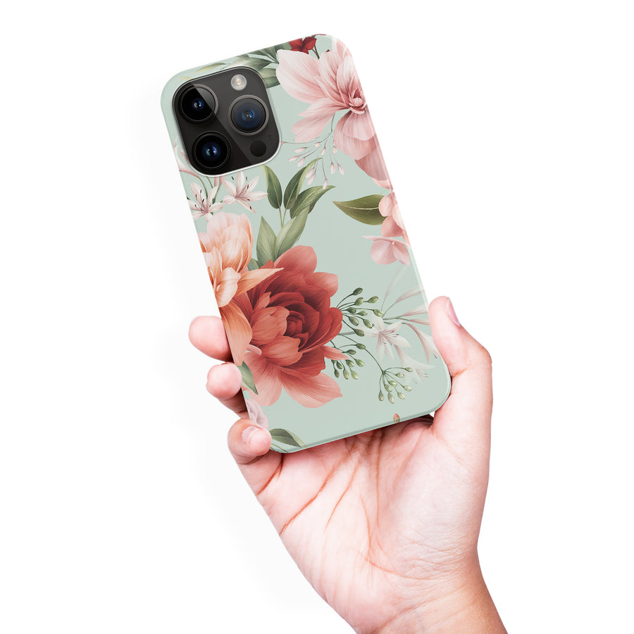 iPhone 15 Pro Max peonies one phone case in green