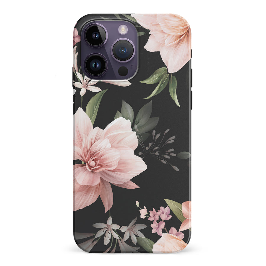 iPhone 15 Pro Peonies Floral Phone Case in Black