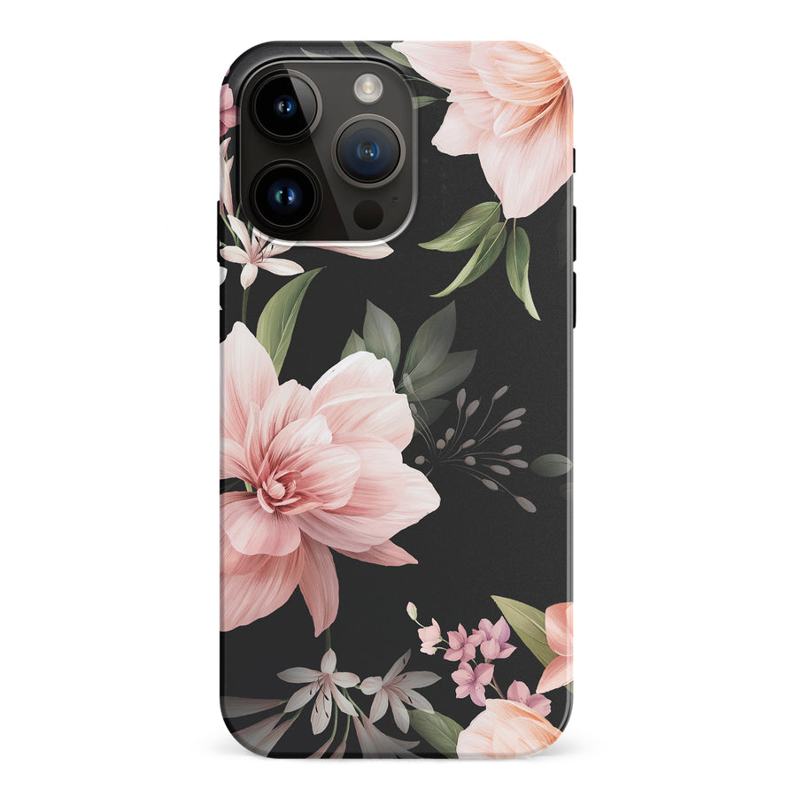 iPhone 15 Pro Max Peonies Floral Phone Case in Black