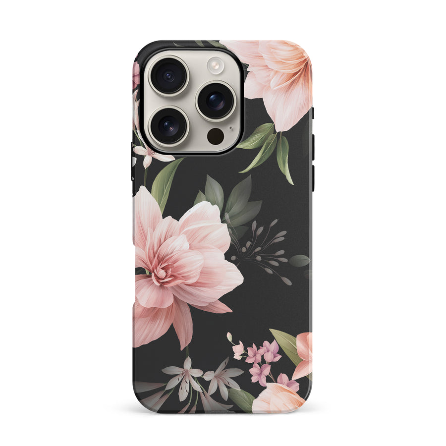 iPhone 16 Pro Peonies Floral Phone Case in Black