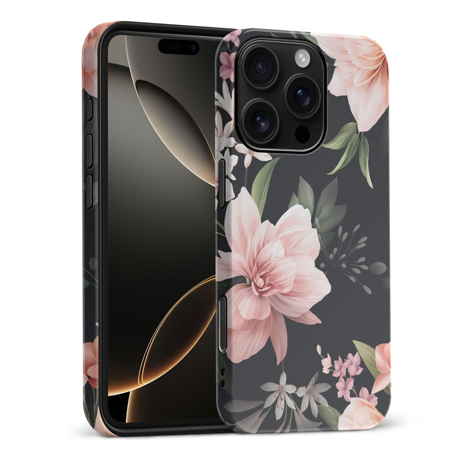 iPhone 16 Pro Max Peonies Floral Phone Case in Black