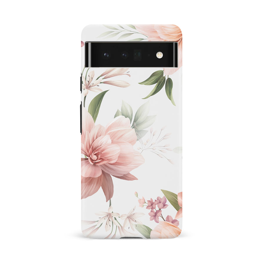 Google Pixel 6A Peonies Two Phone Case in White