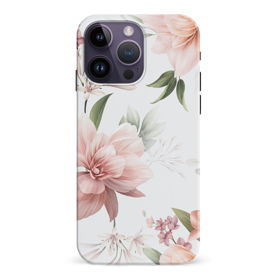 iPhone 15 Pro Peonies Two Phone Case in White