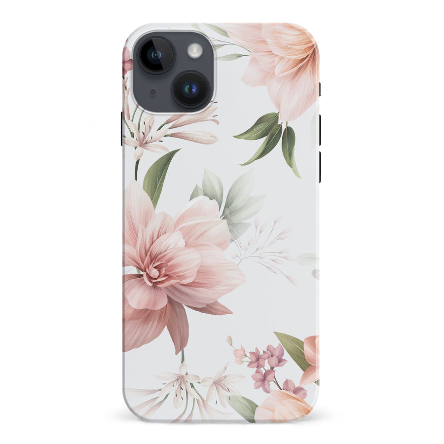 iPhone 15 Plus Peonies Two Phone Case in White