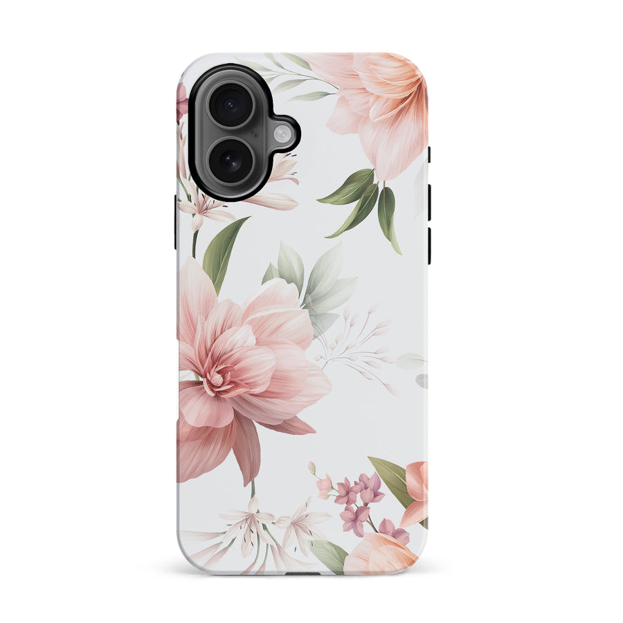 iPhone 16 Peonies Two Phone Case in White