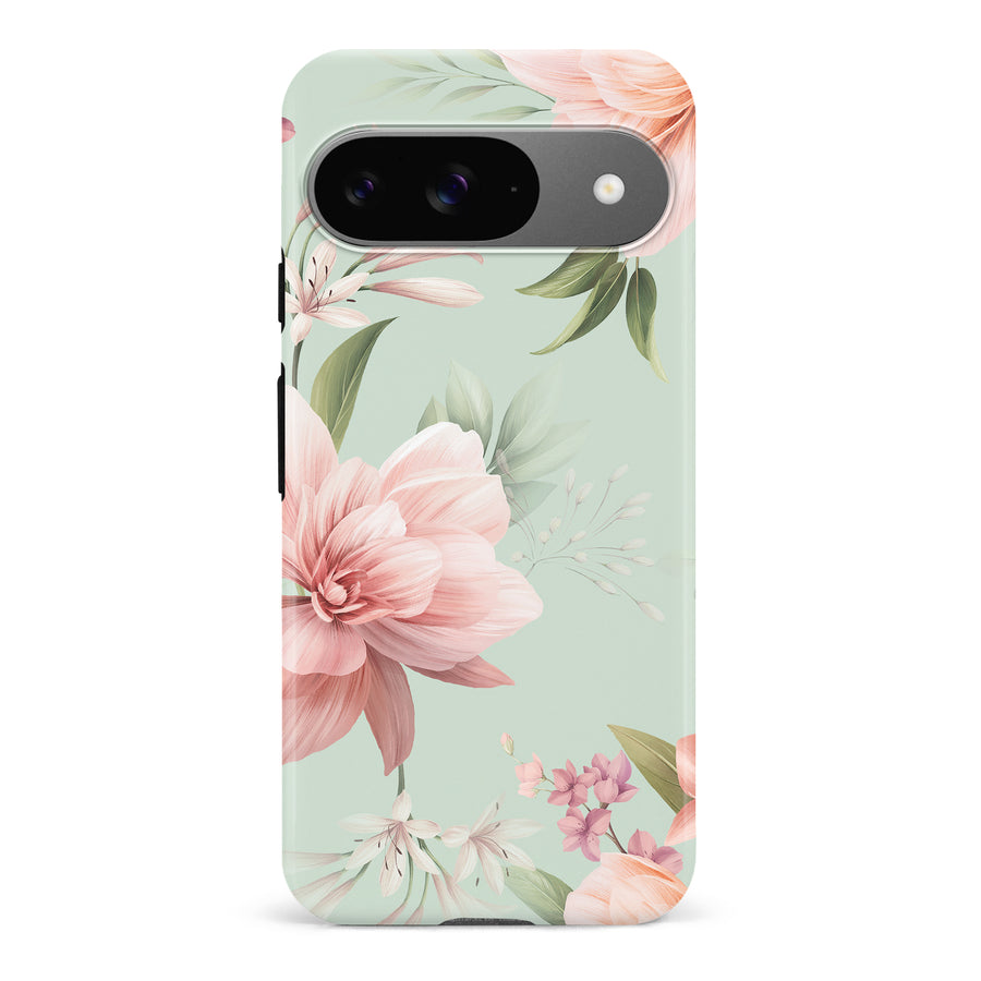Google Pixel 9 Peonies Two Floral Phone Case in Green