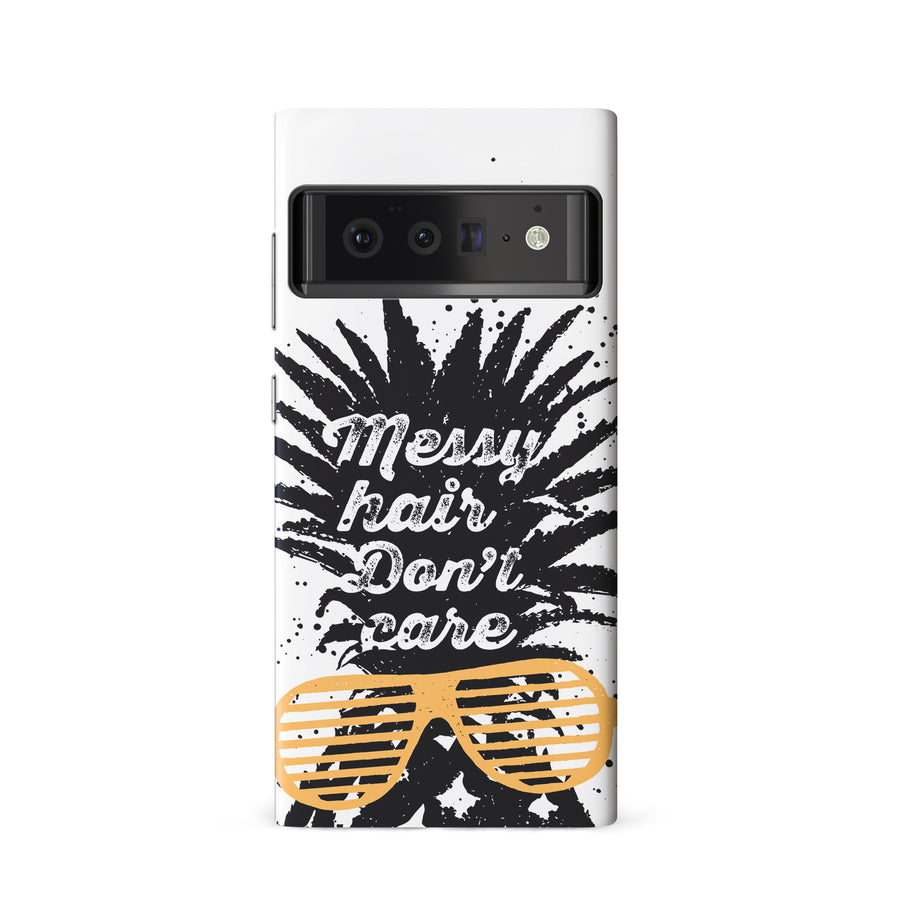 Google Pixel 6 Messy Hair Don't Care Phone Case in White