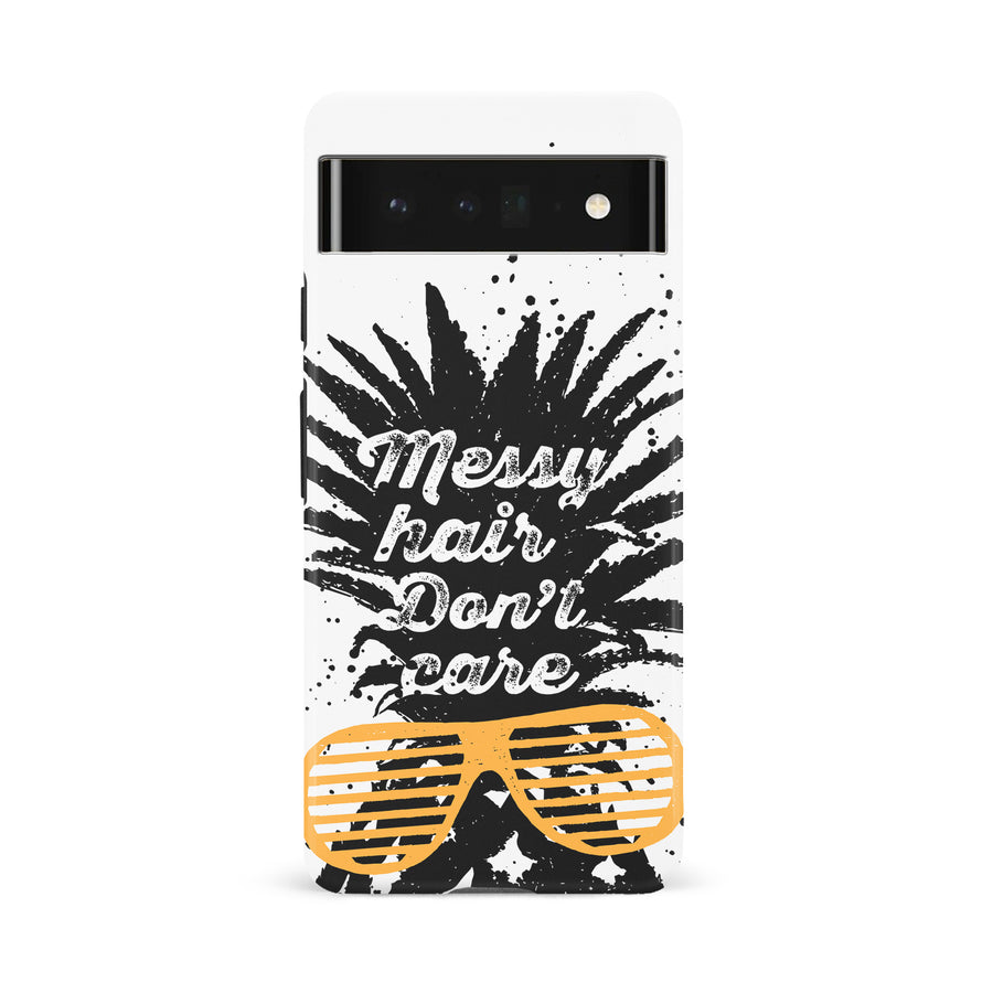 Google Pixel 6A Messy Hair Don't Care Phone Case in White
