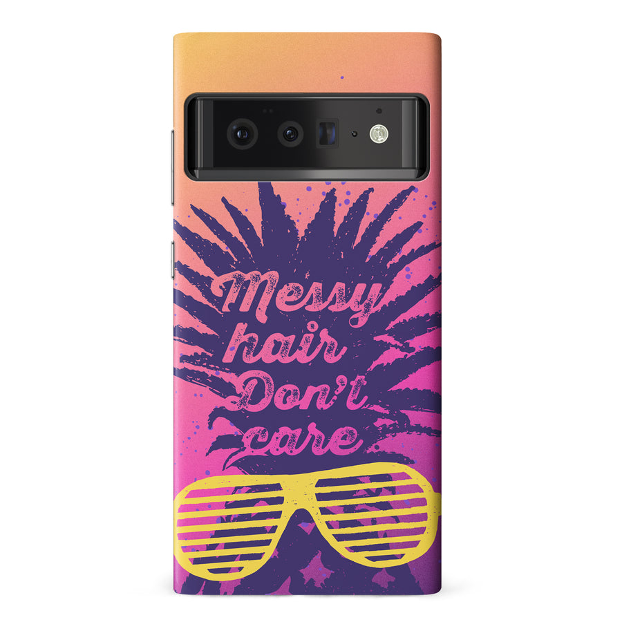 Google Pixel 6 Pro Messy Hair Don't Care Phone Case in Magenta/Orange