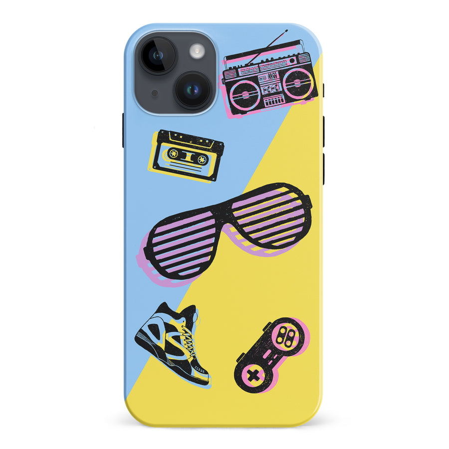 iPhone 15 Plus The Rad 90's Phone Case in Blue/Yellow