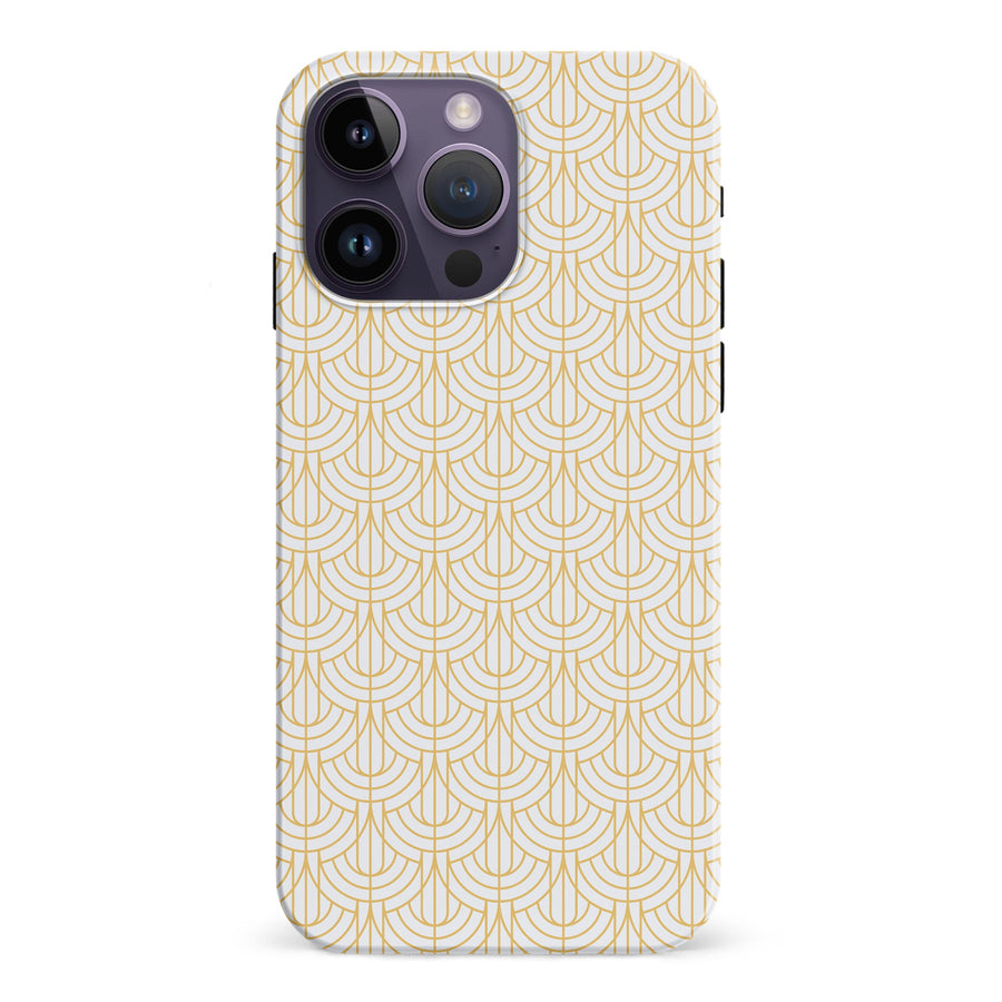 iPhone 15 Pro Curved Art Deco Phone Case in White
