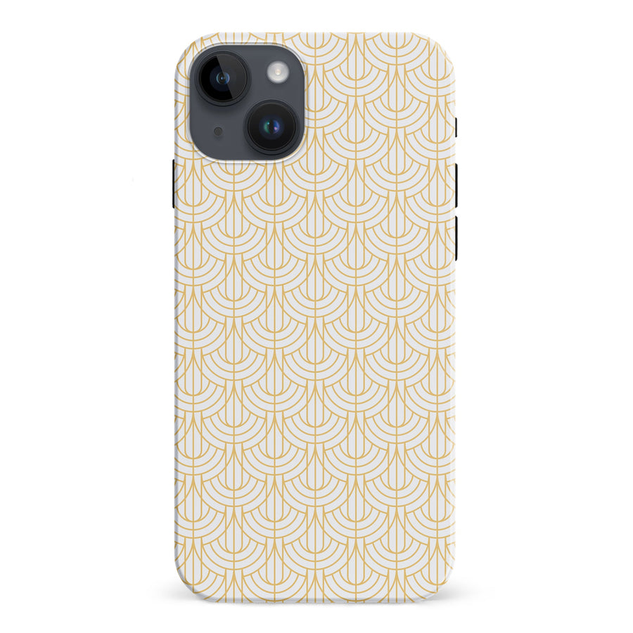iPhone 15 Plus Curved Art Deco Phone Case in White