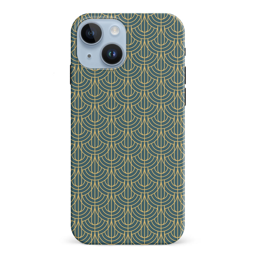 iPhone 15 Curved Art Deco Phone Case in Green