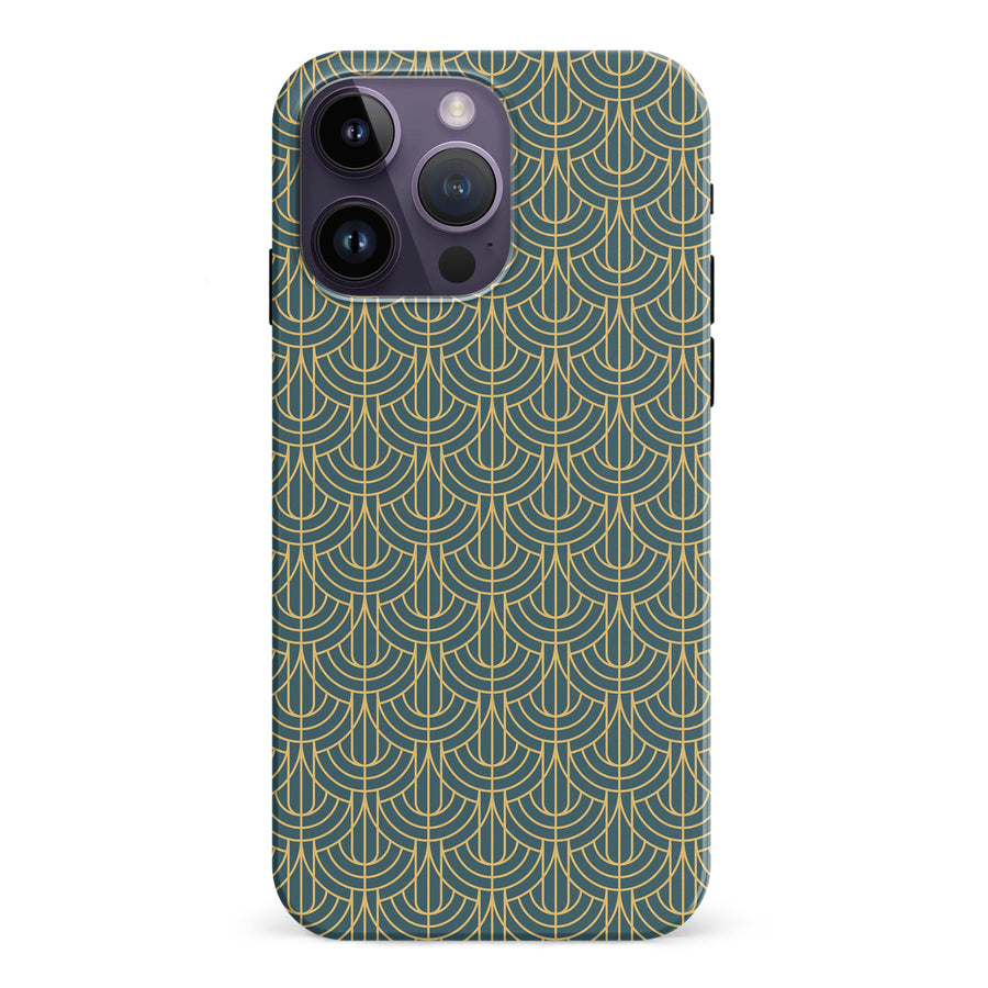 iPhone 15 Pro Curved Art Deco Phone Case in Green