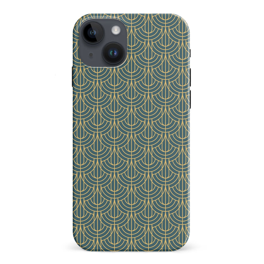 iPhone 15 Plus Curved Art Deco Phone Case in Green