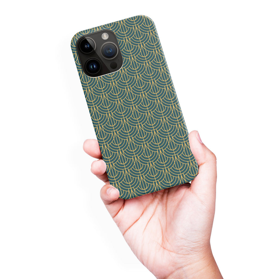 iPhone 15 Pro Max Curved Art Deco Phone Case in Green