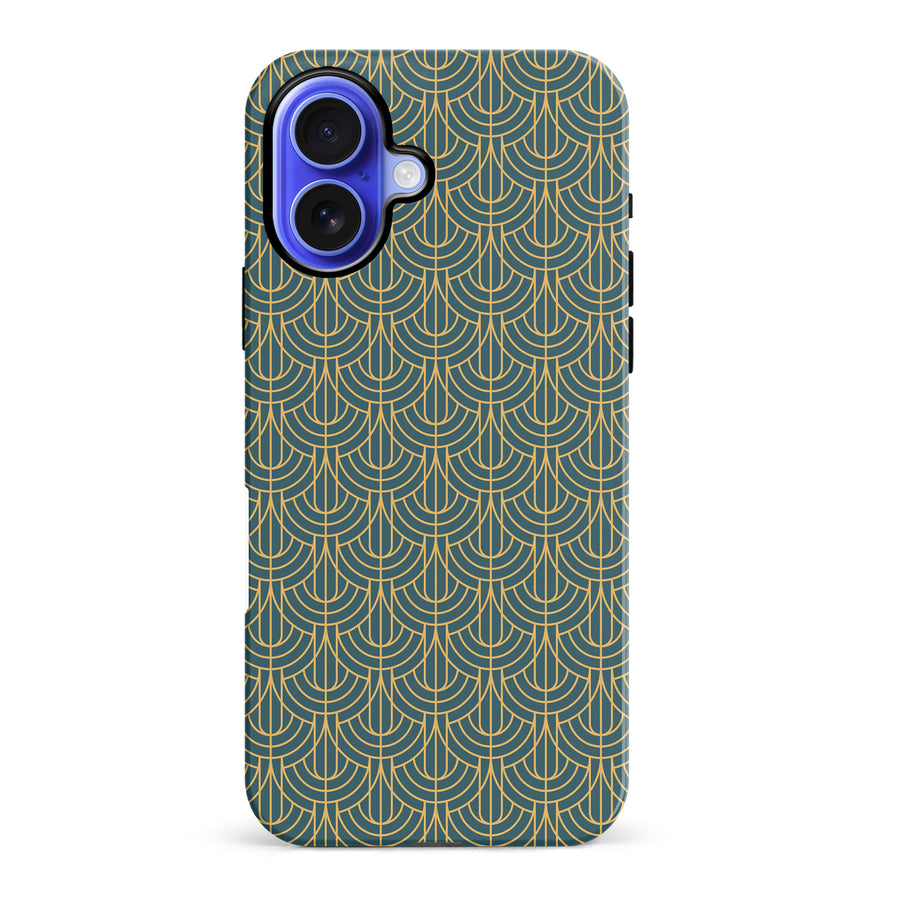 iPhone 16 Plus Curved Art Deco Phone Case in Green