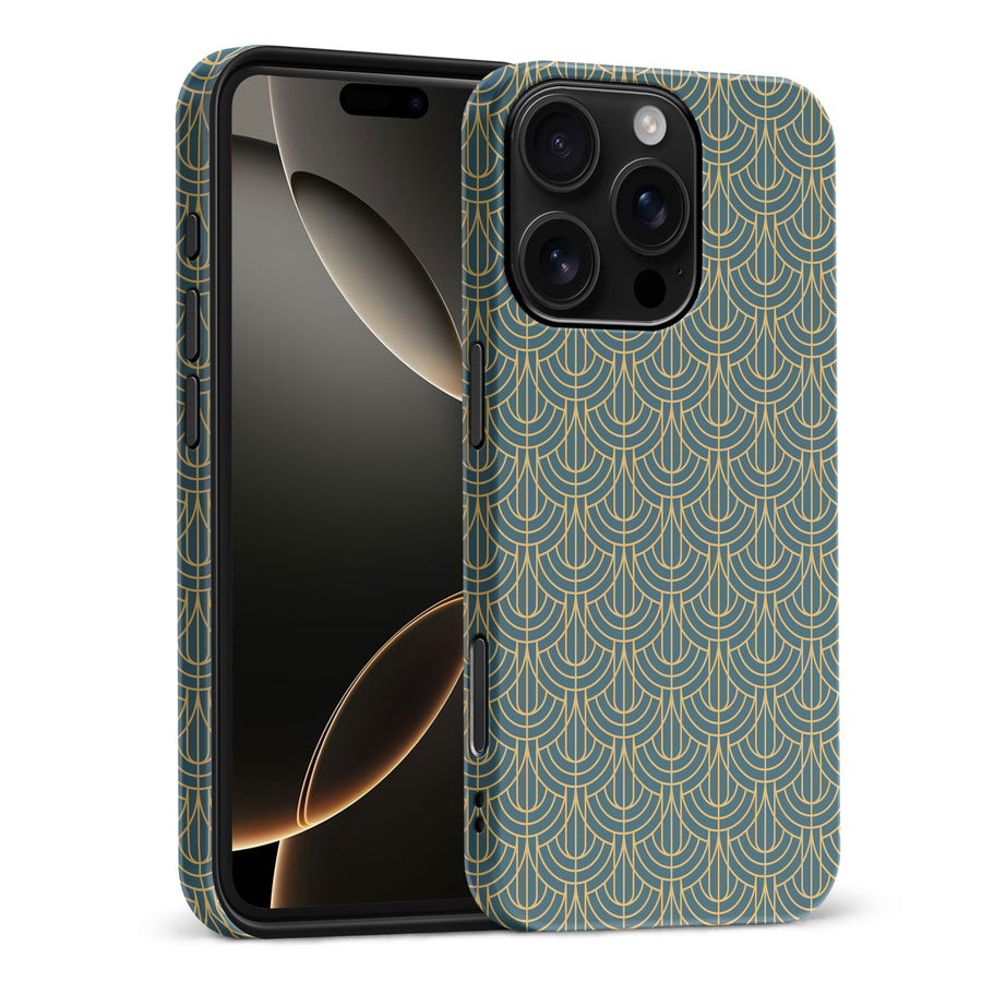 iPhone 16 Pro Max Curved Art Deco Phone Case in Green